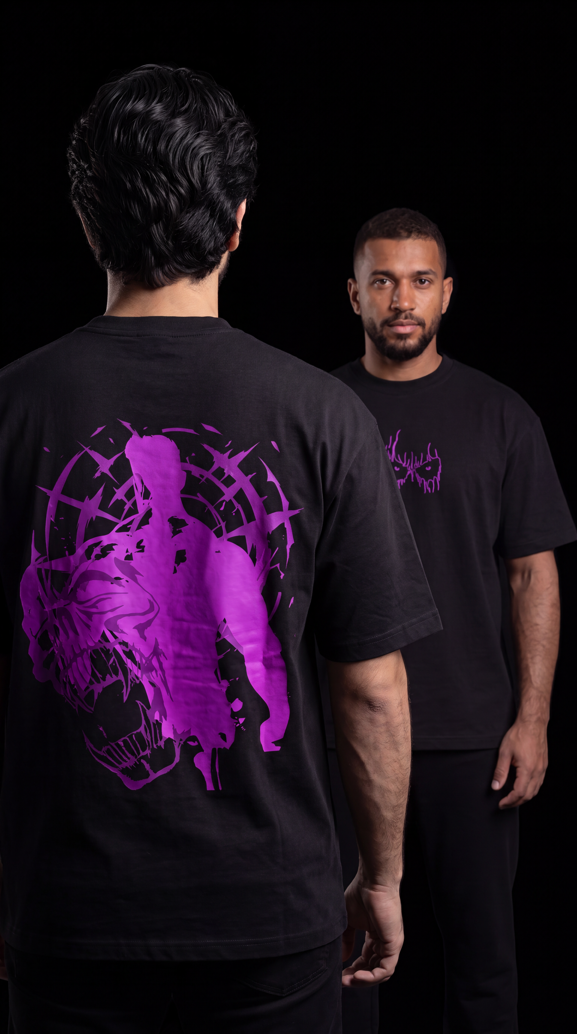 Anime inspired t-shirt with purple graphic artwork
